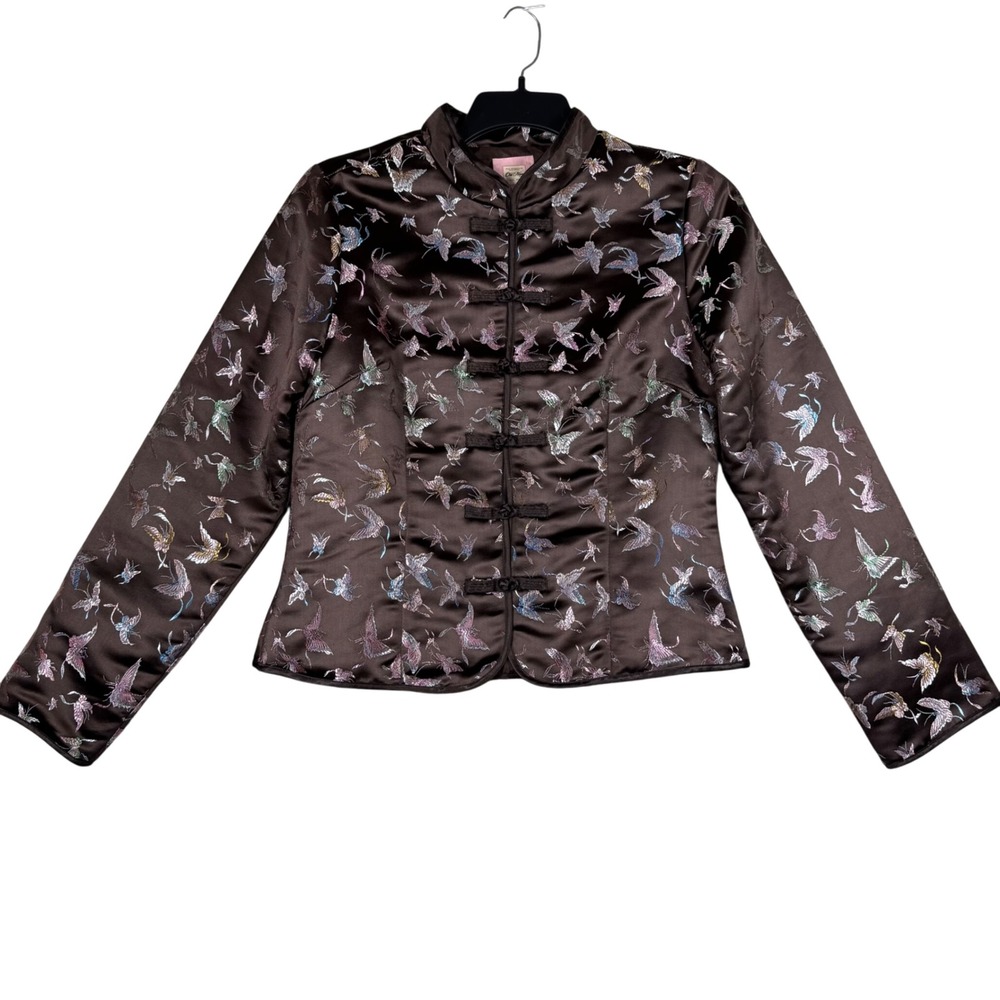 Old Navy Asian Style Butterfly Print Jacket Women's‎ Large Brown Y2K Vintage